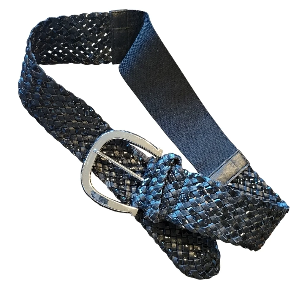 Black Wide Stretchy Braided Chunky Buckle Belt